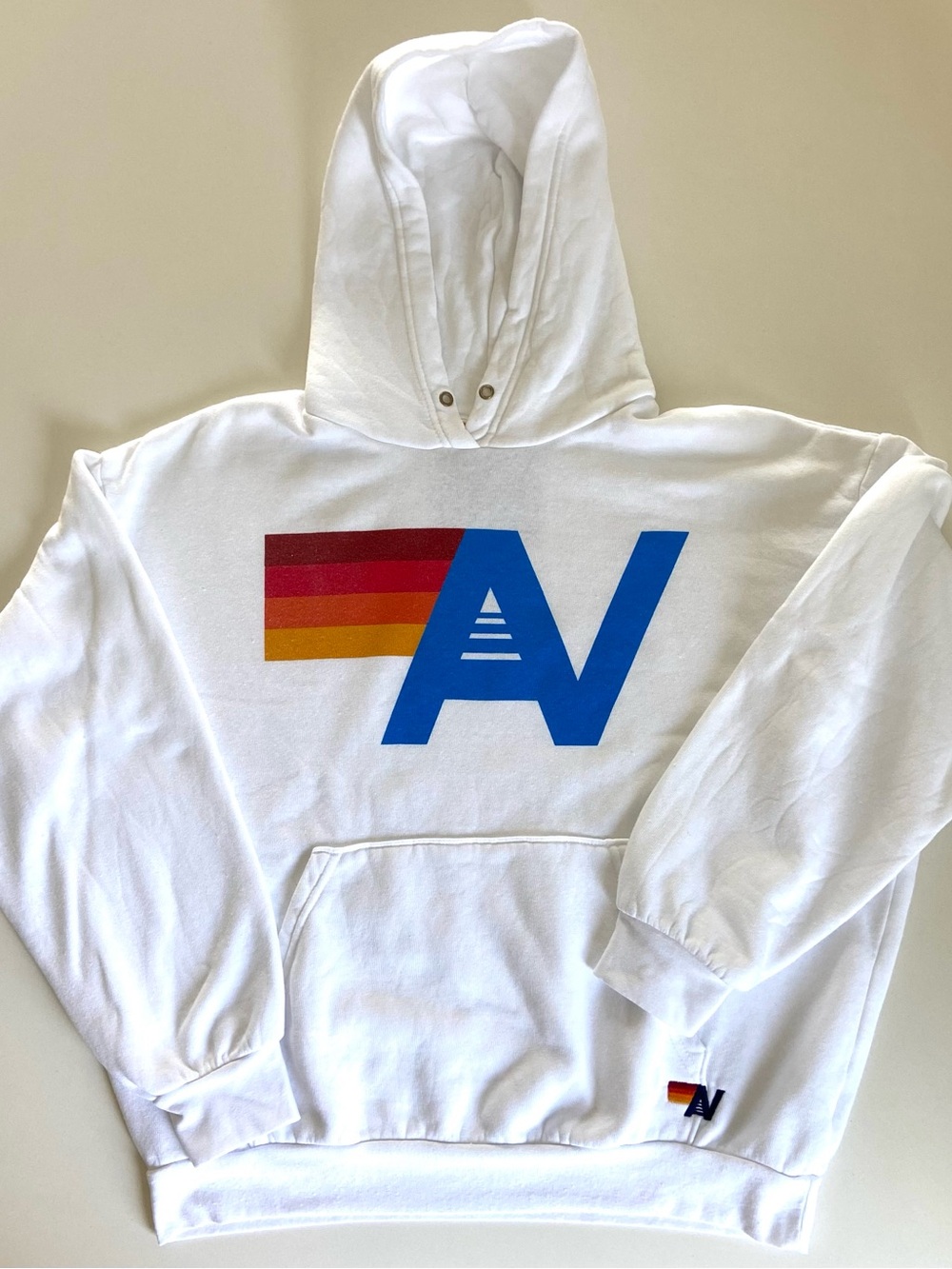 AVIATOR NATION Logo Hoodie Relaxed Fit in White 🌈 Unisex Small
